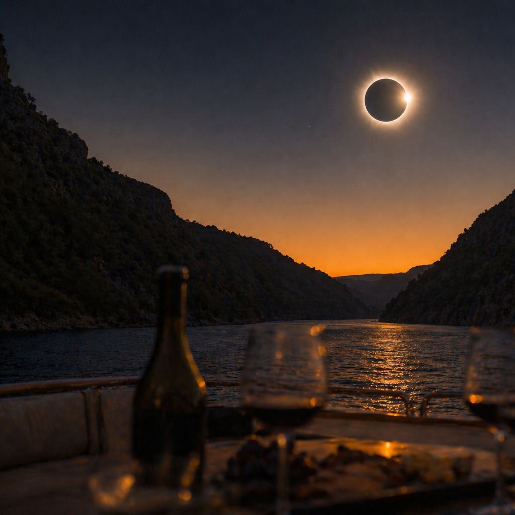 Eclipse y cata en el agua en la Ribeira Sacra