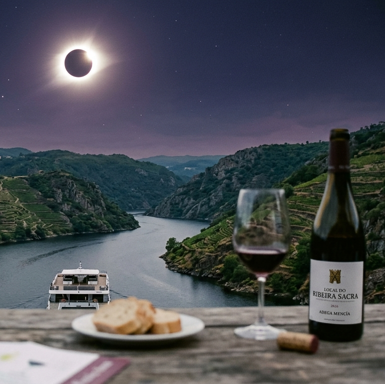 Eclipse y cata en el agua en la Ribeira Sacra
